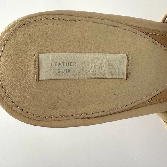 H&M Premium Beige Woven Leather Square Toe Mules Heels 41 - Picture 7 of 11